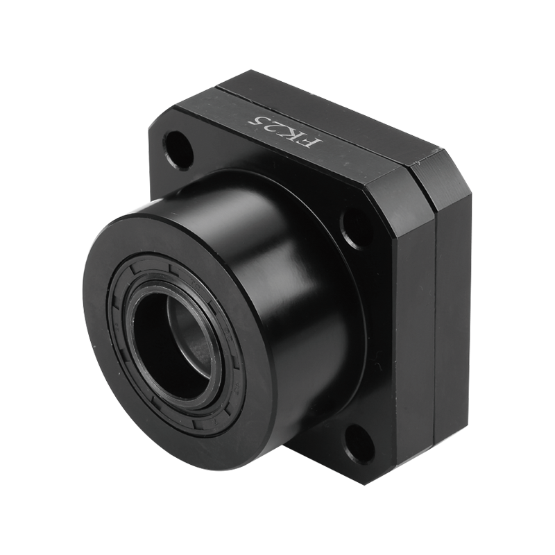 FK series fixed side ball screw support bracket with square flange mount and bearing block design, used for stable shaft support in CNC machinery and precision linear motion systems.