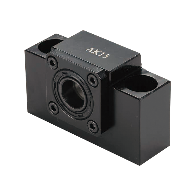 AK15 fixed side ballscrew support unit with integrated bearing housing for compact CNC linear motion assemblies and precision ball screw installation.