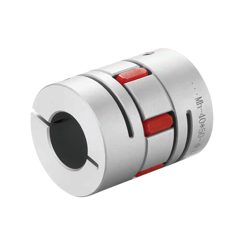MH series aluminum plum flexible shaft coupling with red elastomer spider, used for torque transmission and shaft misalignment compensation in servo motors, CNC machinery and automation equipment.