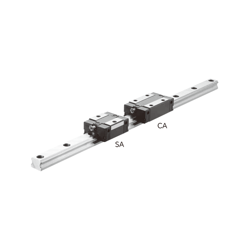 Low assembly linear guide rail with CA and SA guide blocks, used for smooth and accurate movement in compact CNC machines and automation equipment.