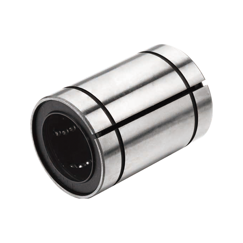 LM AJ UU adjustable linear bearing with slotted outer shell, designed for clearance control and smooth linear motion on round shafts.