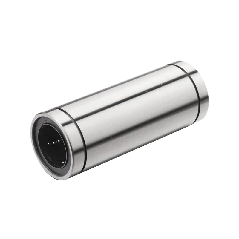 LM L UU long type linear bearing with extended cylindrical housing and sealed ends, designed for stable low-friction linear motion on round shafts in automation equipment.
