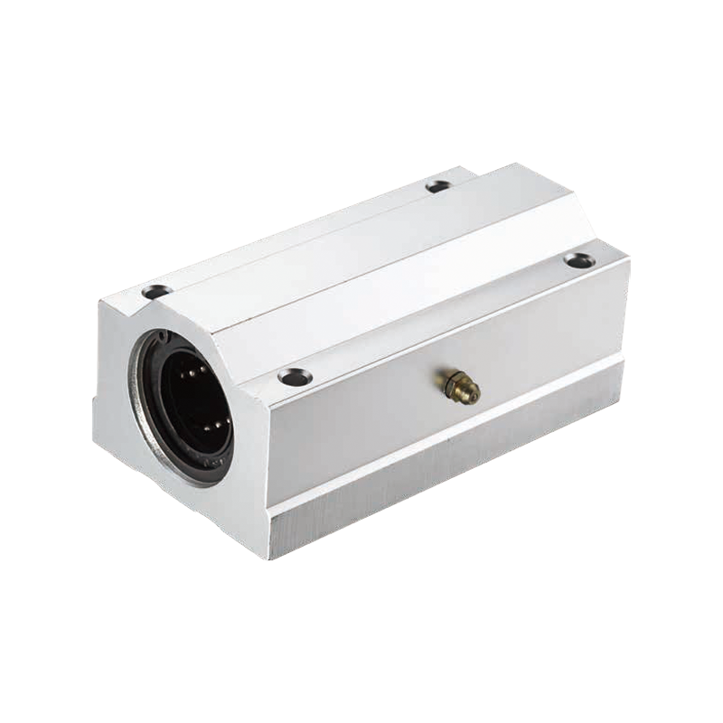 SCL UU series extended aluminum slide unit with sealed linear ball bearing housing, designed for stable linear motion on round shafts in automation equipment.